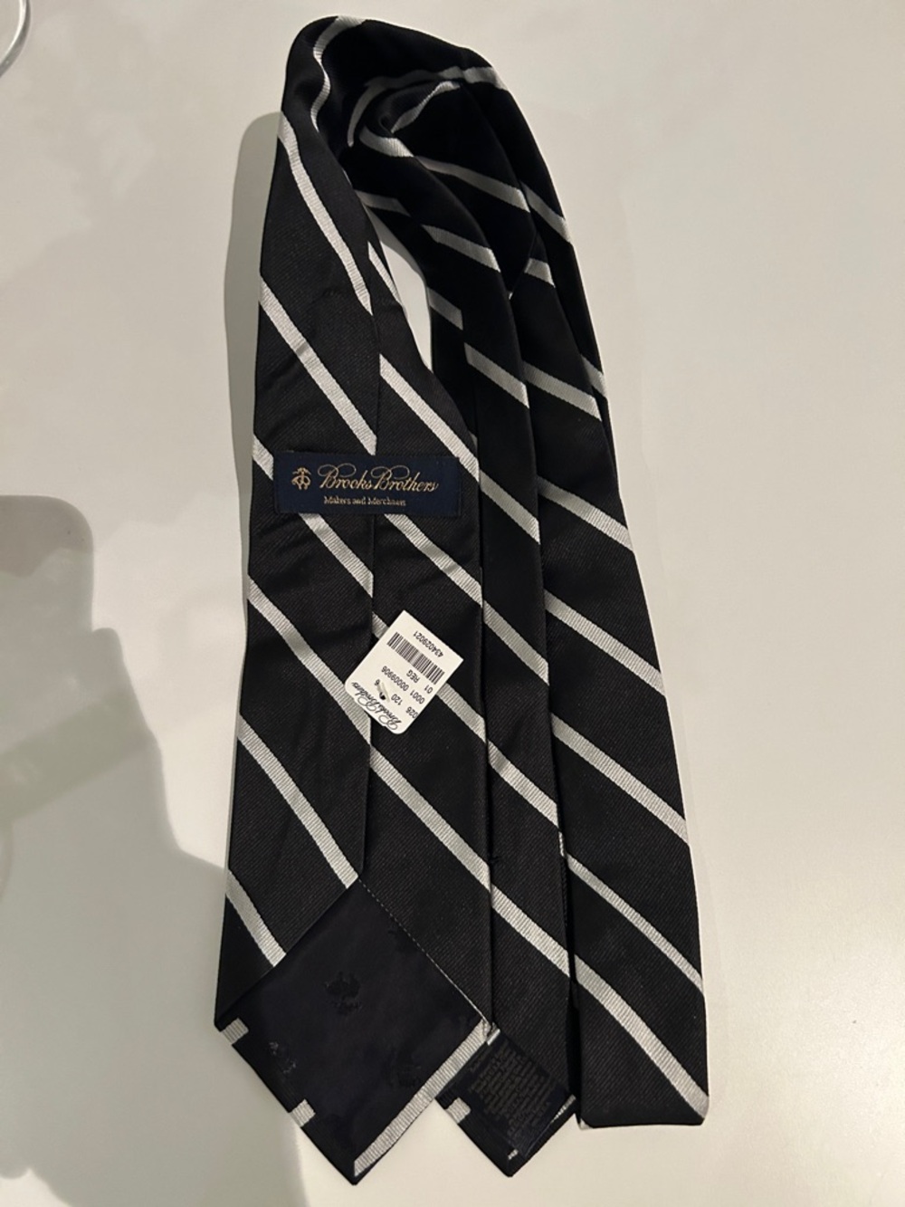 NWT Brooks Brothers Black Tie with Silver Diagonal Stripes